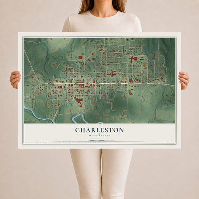 Map of Charleston, Mississippi, 24 x 36 inch unframed archival matte print