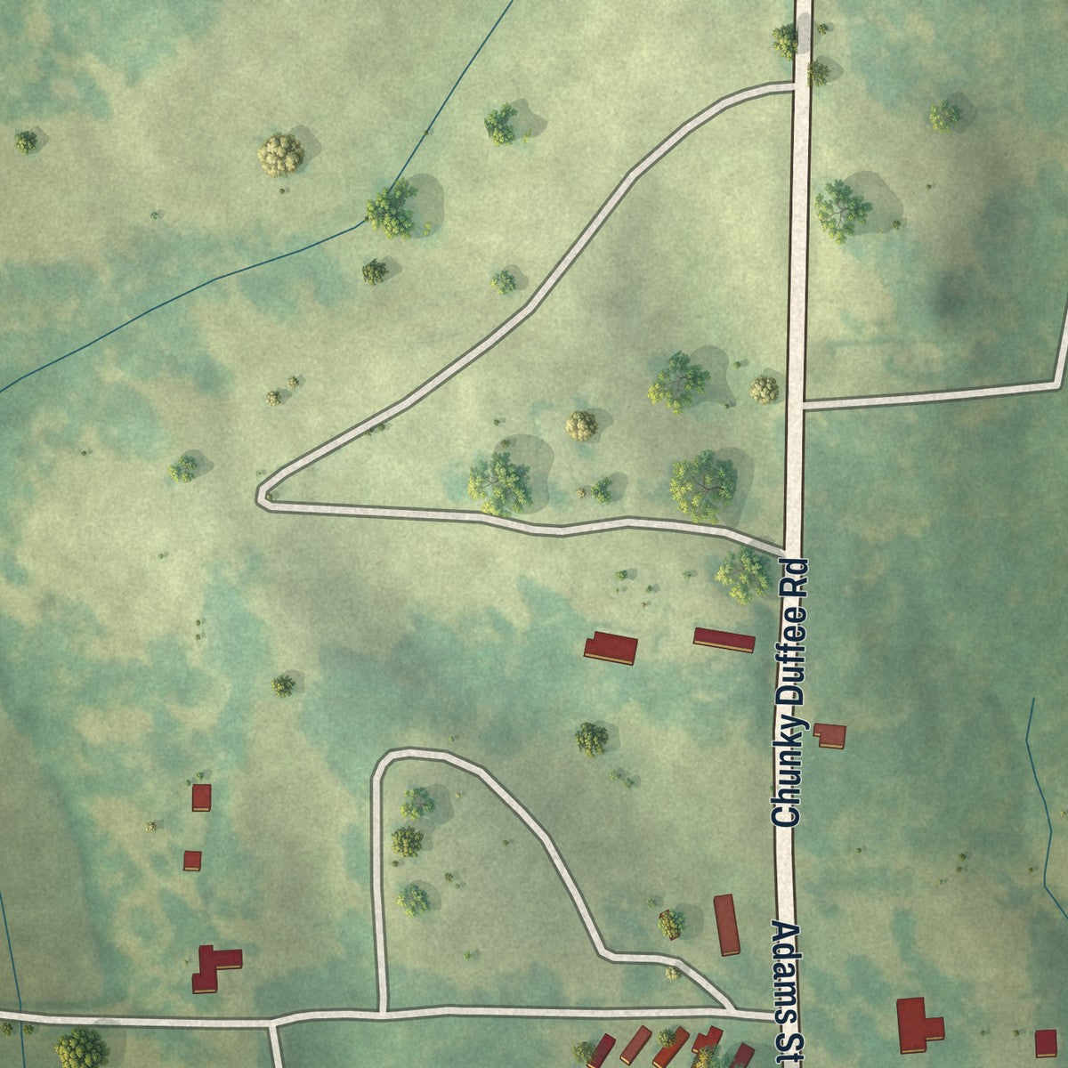 Second close-up of the map of Chunky, Mississippi print showing more streets and buildings