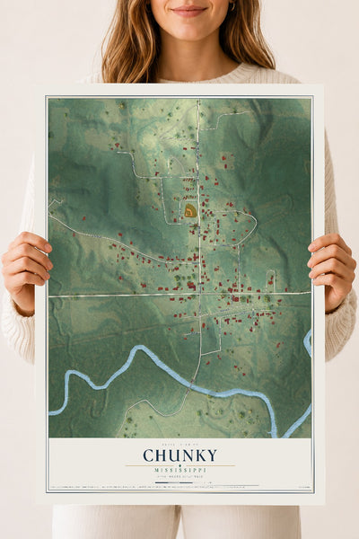 Map of Chunky, Mississippi, 18 x 24 inch unframed archival matte print