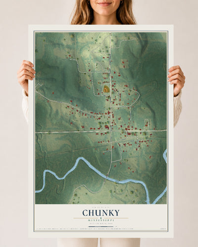 Map of Chunky, Mississippi, 24 x 36 inch unframed archival matte print