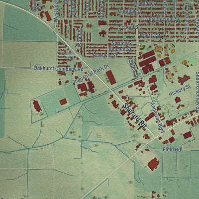 Second close-up of the map of Clarksdale, Mississippi print showing more streets and buildings