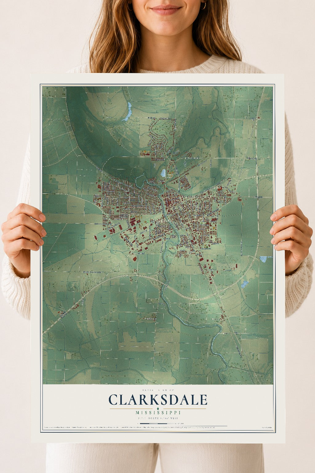 Map of Clarksdale, Mississippi, 18 x 24 inch unframed archival matte print