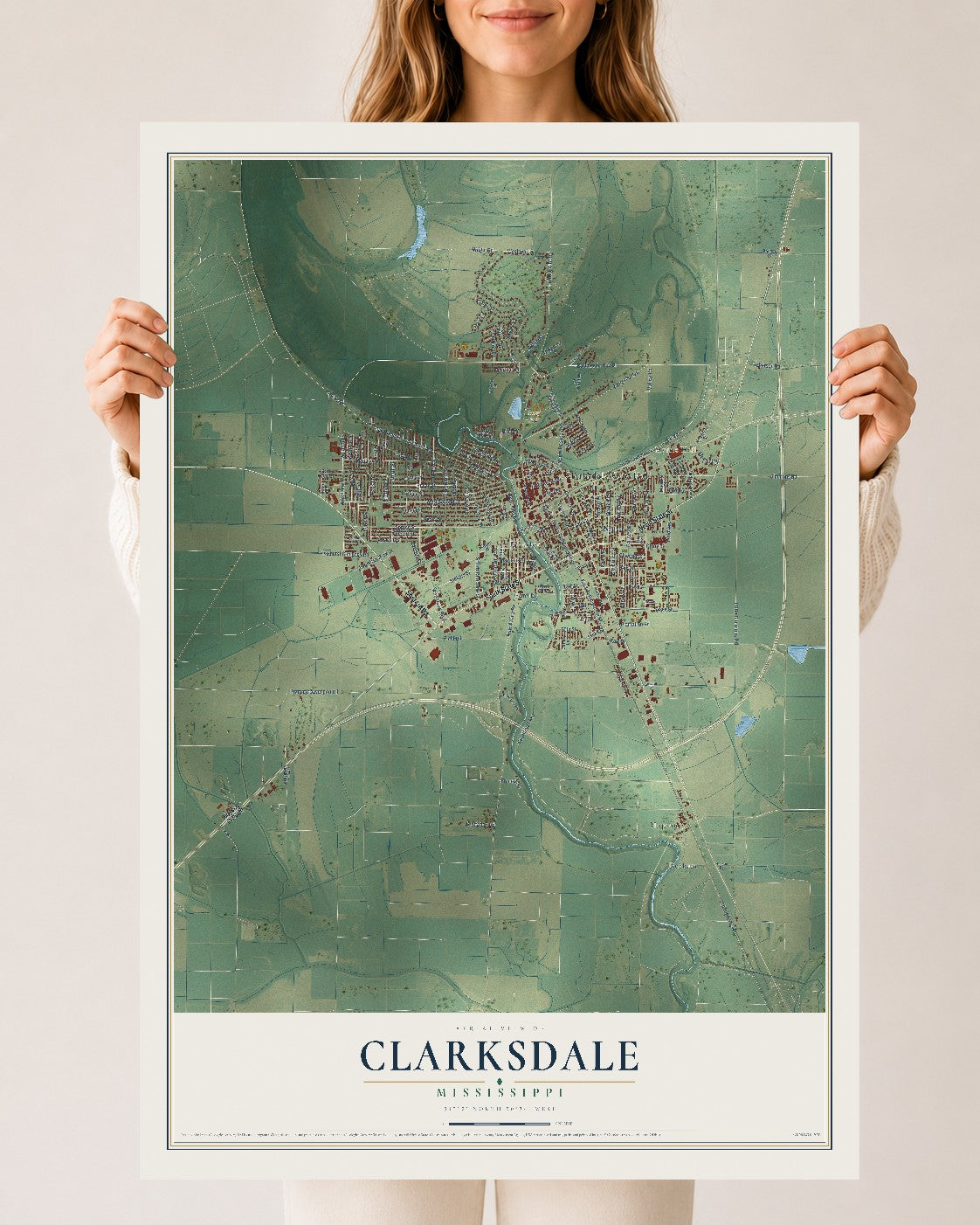 Map of Clarksdale, Mississippi, 24 x 36 inch unframed archival matte print