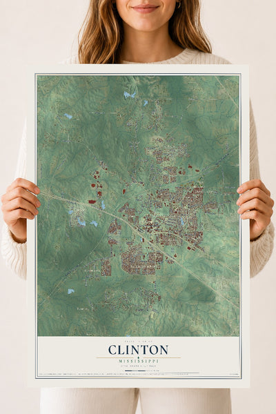 Map of Clinton, Mississippi, 18 x 24 inch unframed archival matte print