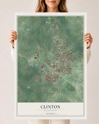 Map of Clinton, Mississippi, 24 x 36 inch unframed archival matte print