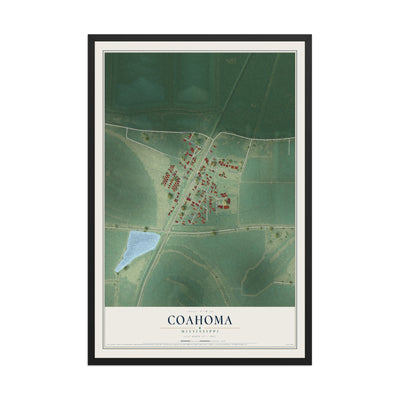 Map of Coahoma, Mississippi, 12 x 18 inch print in a black wood frame