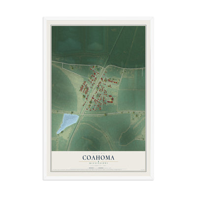 Map of Coahoma, Mississippi, 12 x 18 inch print in a white wood frame