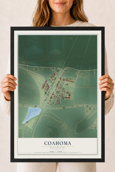 Map of Coahoma, Mississippi, 18 x 24 inch print in a black wood frame