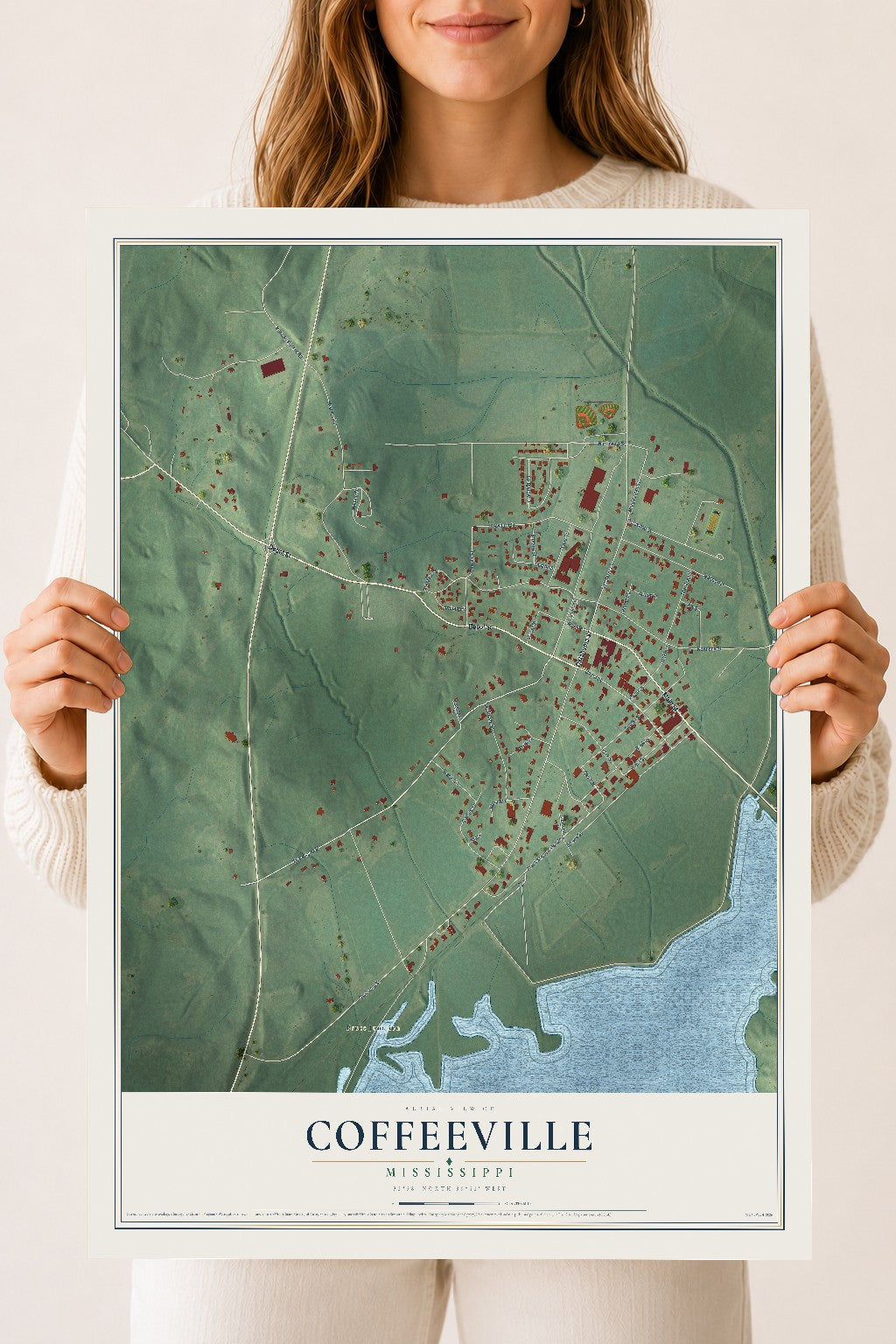 Map of Coffeeville, Mississippi, 18 x 24 inch unframed archival matte print