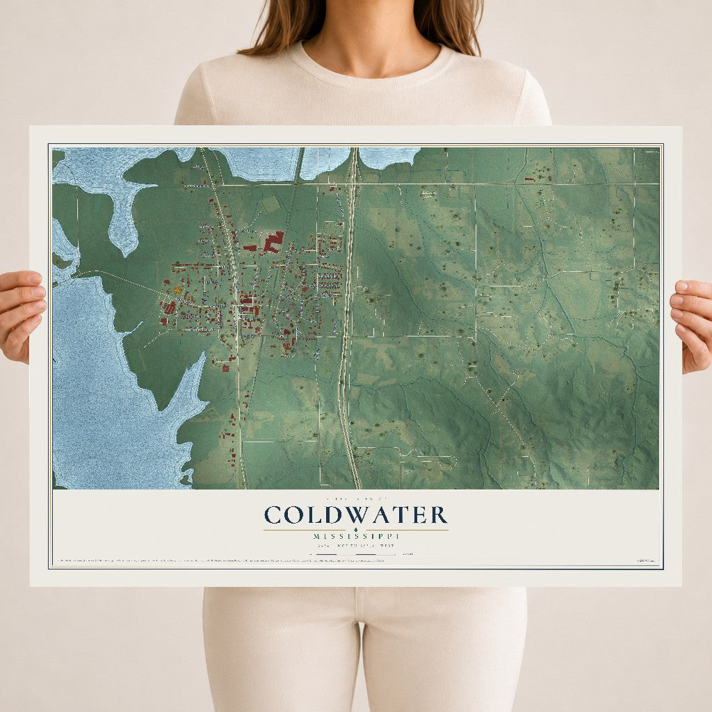 Map of Coldwater, Mississippi, 18 x 24 inch unframed archival matte print