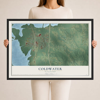 Map of Coldwater, Mississippi, 24 x 36 inch print in a black wood frame