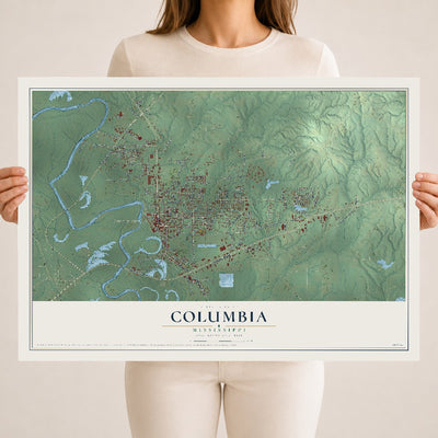 Map of Columbia, Mississippi, 18 x 24 inch unframed archival matte print