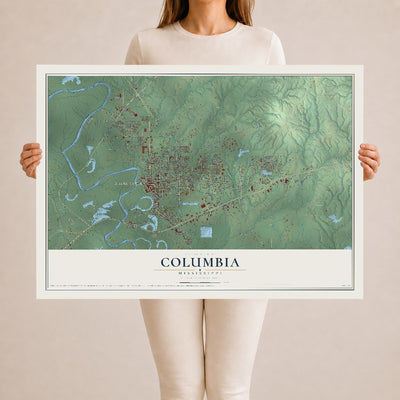 Map of Columbia, Mississippi, 24 x 36 inch unframed archival matte print