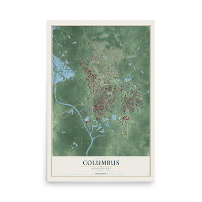 Map of Columbus, Mississippi, 12 x 18 inch unframed archival matte print
