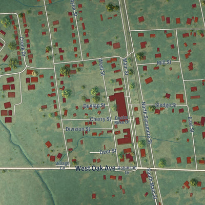 Close-up of the map of Como, Mississippi print showing street and building detail