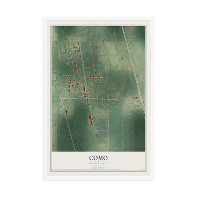 Map of Como, Mississippi, 12 x 18 inch print in a white wood frame