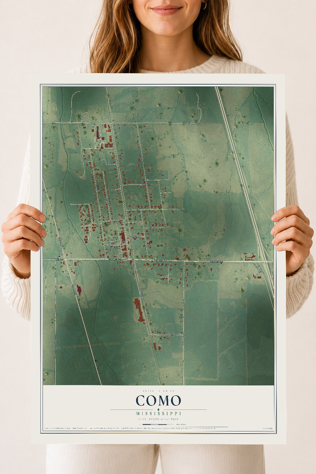Map of Como, Mississippi, 18 x 24 inch unframed archival matte print