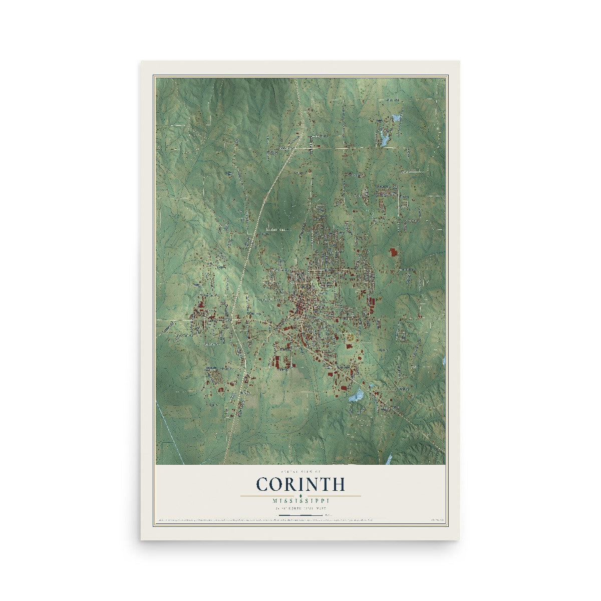 Map of Corinth, Mississippi, 12 x 18 inch unframed archival matte print