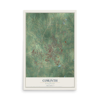 Map of Corinth, Mississippi, 12 x 18 inch unframed archival matte print