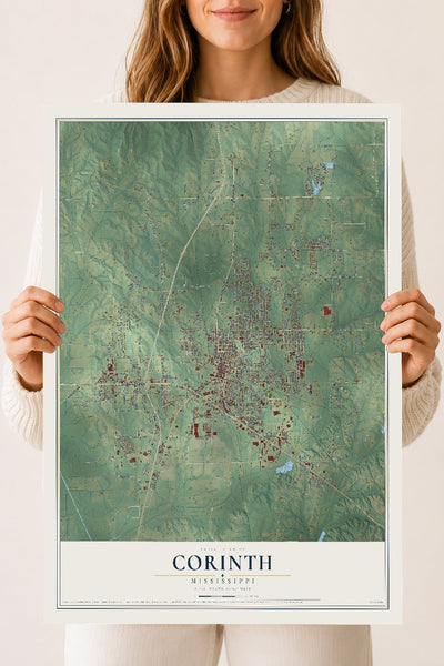 Map of Corinth, Mississippi, 18 x 24 inch unframed archival matte print