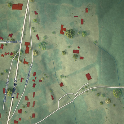 Second close-up of the map of Courtland, Mississippi print showing more streets and buildings