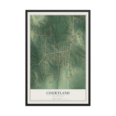Map of Courtland, Mississippi, 12 x 18 inch print in a black wood frame