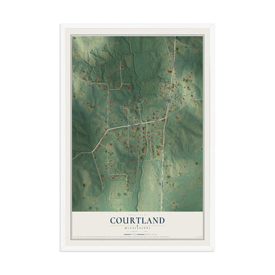 Map of Courtland, Mississippi, 12 x 18 inch print in a white wood frame