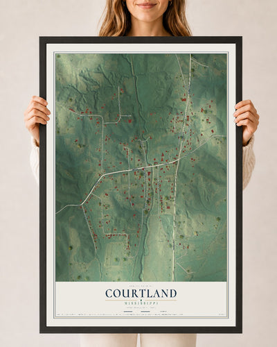 Map of Courtland, Mississippi, 24 x 36 inch print in a black wood frame