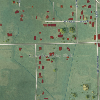 Second close-up of the map of Crawford, Mississippi print showing more streets and buildings
