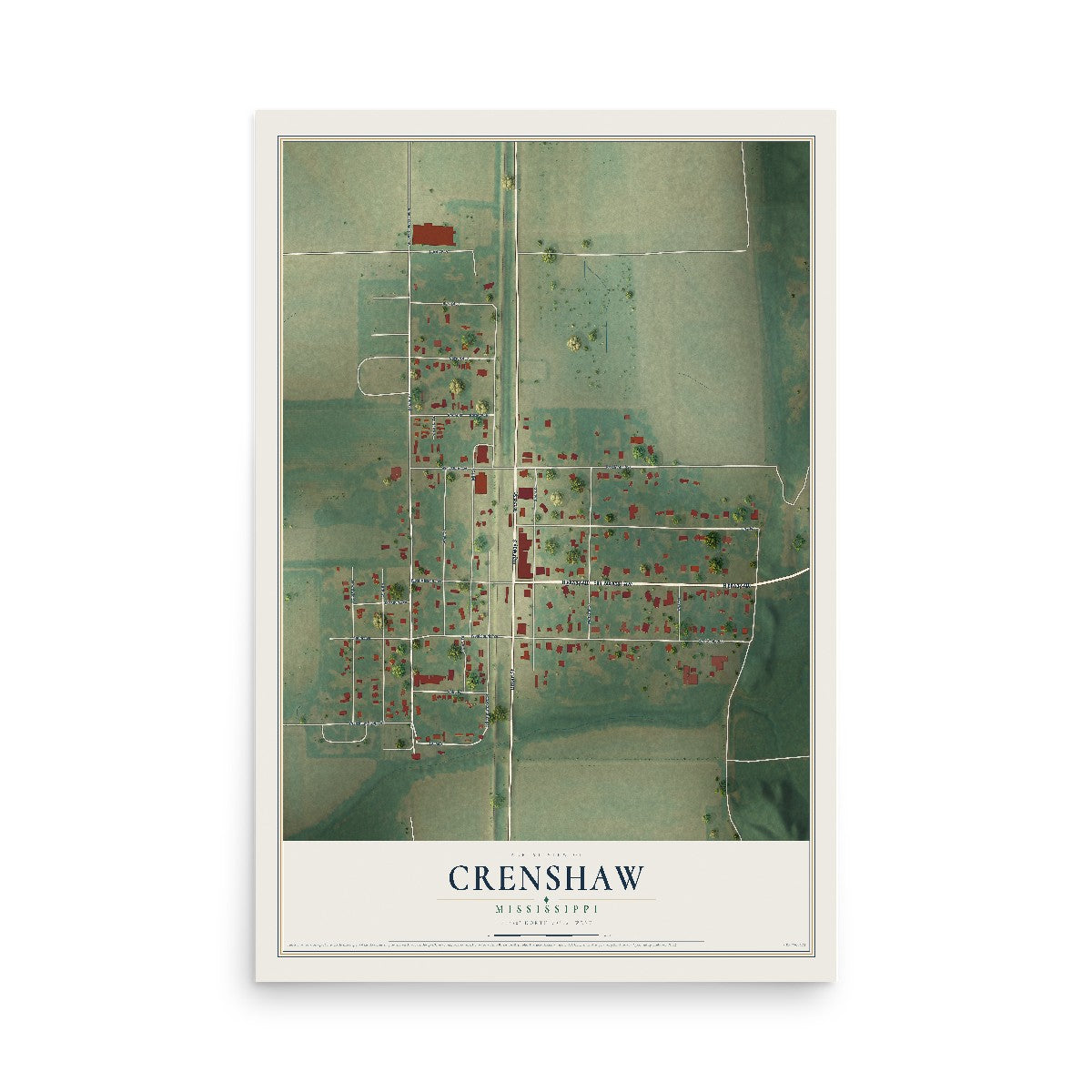 Map of Crenshaw, Mississippi, 12 x 18 inch unframed archival matte print