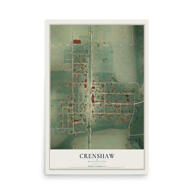 Map of Crenshaw, Mississippi, 12 x 18 inch unframed archival matte print
