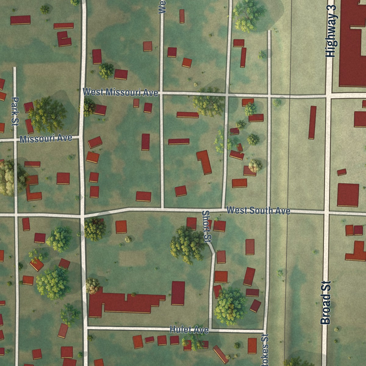 Close-up of the map of Crenshaw, Mississippi print showing street and building detail