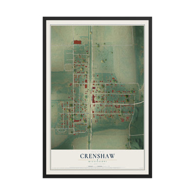 Map of Crenshaw, Mississippi, 12 x 18 inch print in a black wood frame