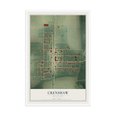 Map of Crenshaw, Mississippi, 12 x 18 inch print in a white wood frame