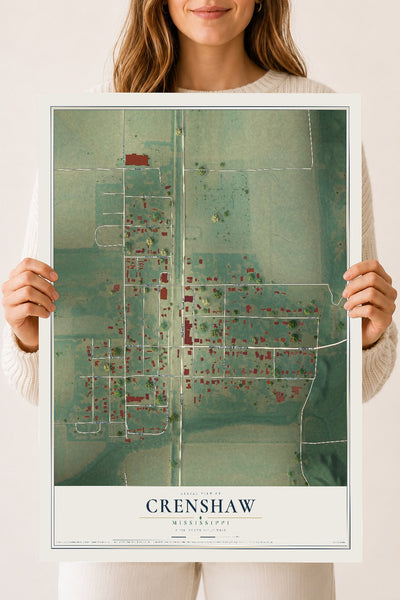 Map of Crenshaw, Mississippi, 18 x 24 inch unframed archival matte print
