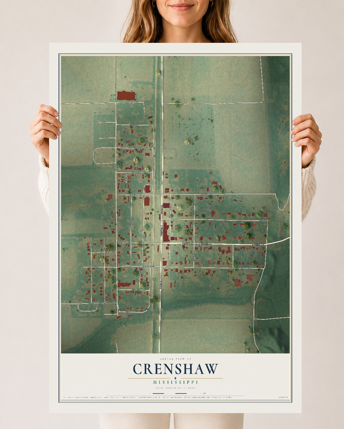 Map of Crenshaw, Mississippi, 24 x 36 inch unframed archival matte print