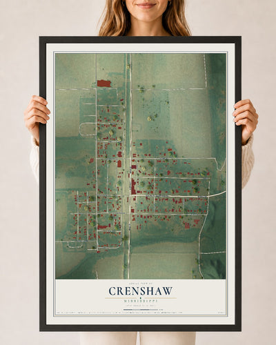 Map of Crenshaw, Mississippi, 24 x 36 inch print in a black wood frame