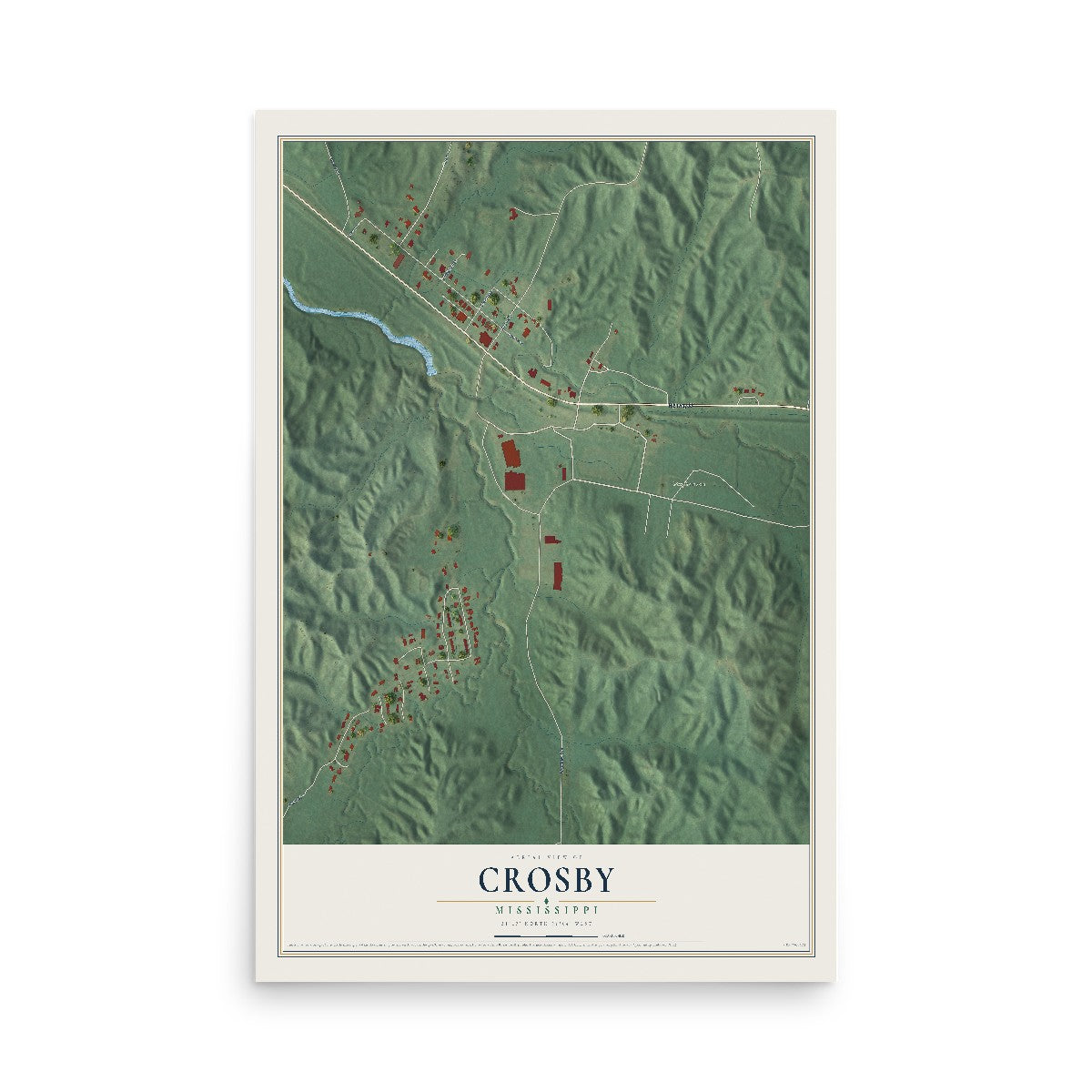 Map of Crosby, Mississippi, 12 x 18 inch unframed archival matte print