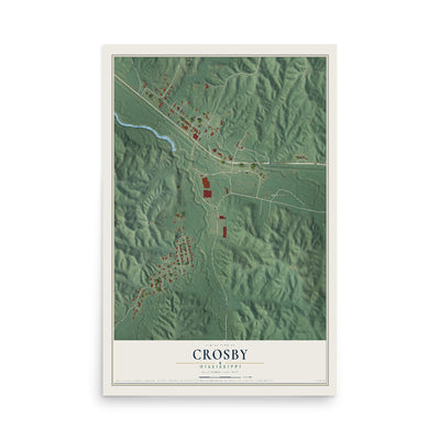 Map of Crosby, Mississippi, 12 x 18 inch unframed archival matte print