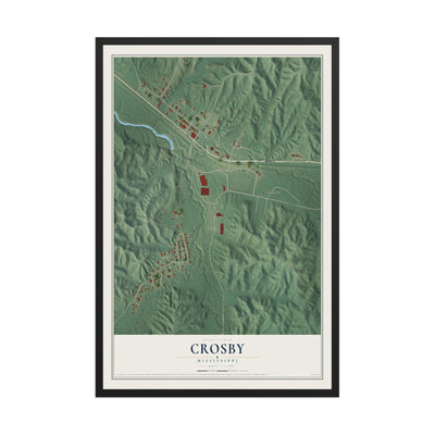 Map of Crosby, Mississippi, 12 x 18 inch print in a black wood frame