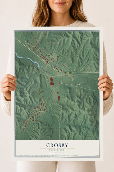 Map of Crosby, Mississippi, 18 x 24 inch unframed archival matte print