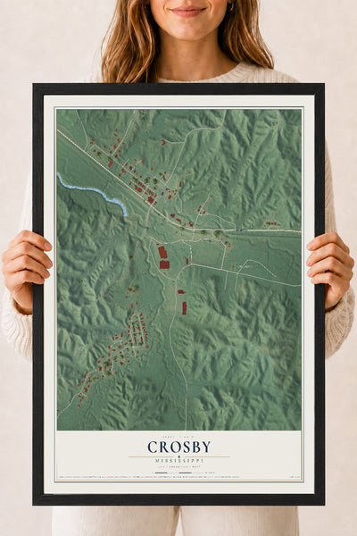 Map of Crosby, Mississippi, 18 x 24 inch print in a black wood frame
