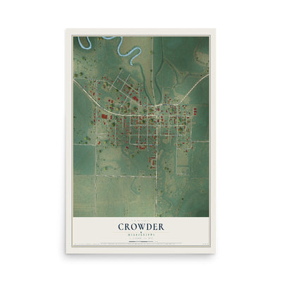 Map of Crowder, Mississippi, 12 x 18 inch unframed archival matte print