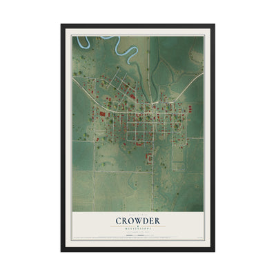 Map of Crowder, Mississippi, 12 x 18 inch print in a black wood frame