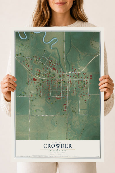 Map of Crowder, Mississippi, 18 x 24 inch unframed archival matte print