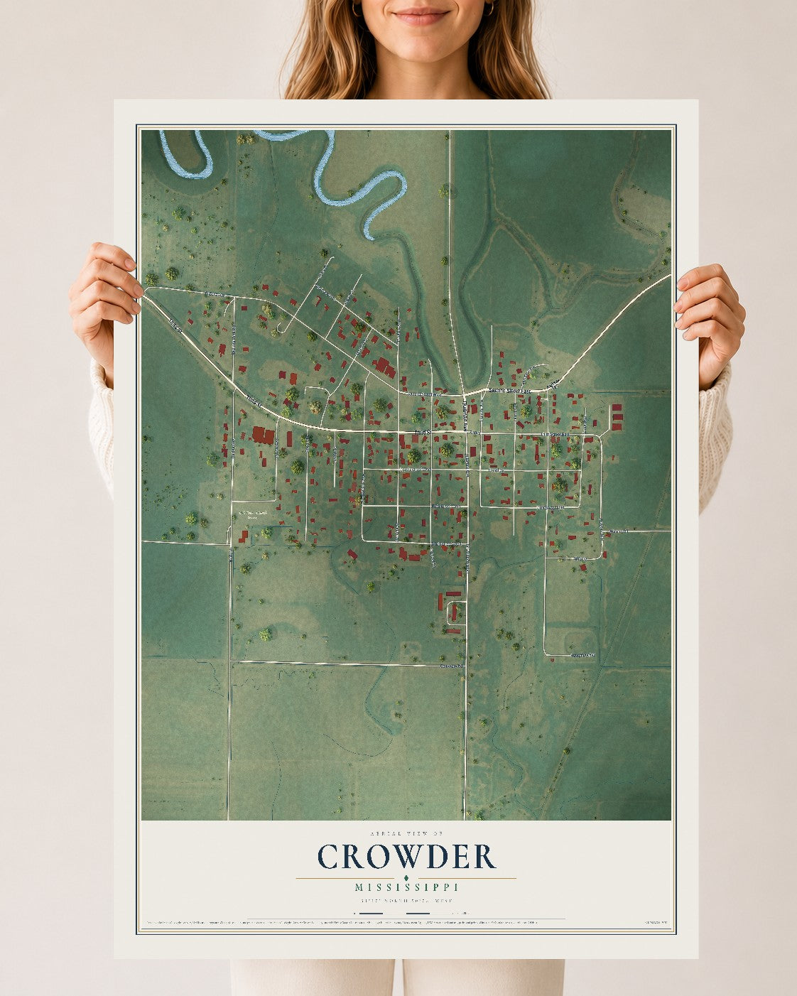 Map of Crowder, Mississippi, 24 x 36 inch unframed archival matte print