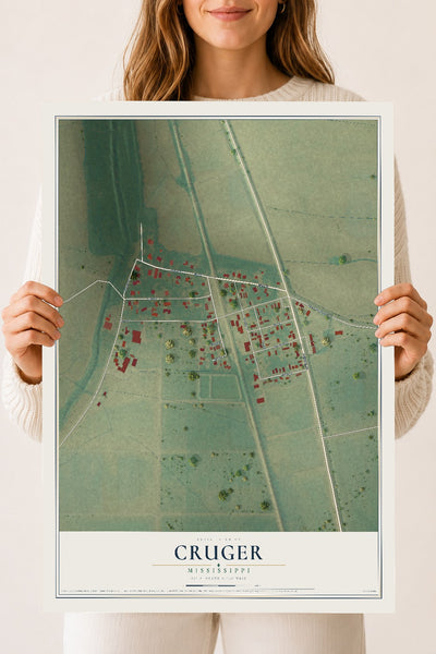 Map of Cruger, Mississippi, 18 x 24 inch unframed archival matte print