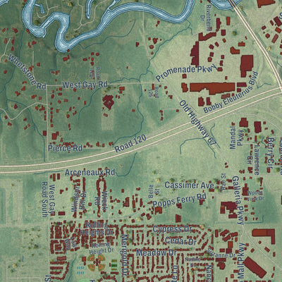 Second close-up of the map of D'Iberville, Mississippi print showing more streets and buildings
