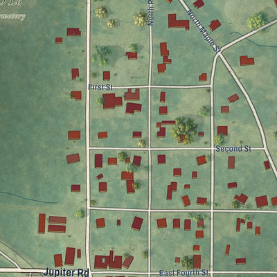 Close-up of the map of D'Lo, Mississippi print showing street and building detail