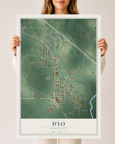 Map of D'Lo, Mississippi, 24 x 36 inch unframed archival matte print